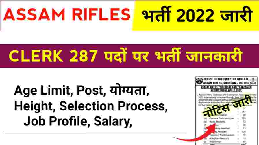 Assam Rifles Clerk Bharti 2022