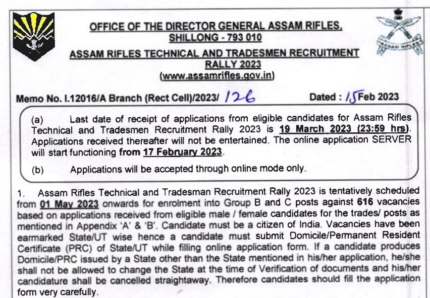 Assam Rifles Tradesman Vacancy 2023