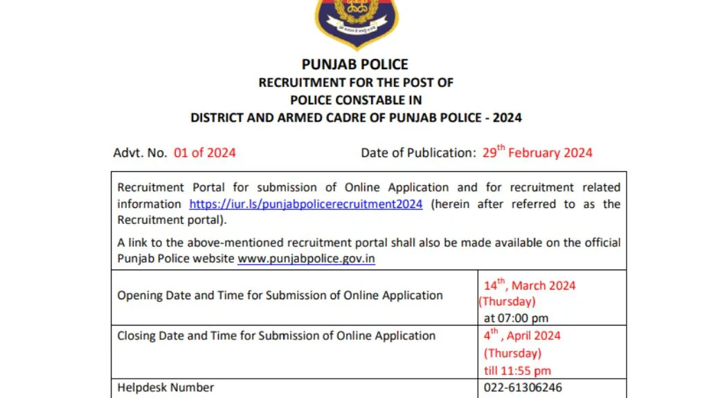 Punjab Police Recruitment 2024
