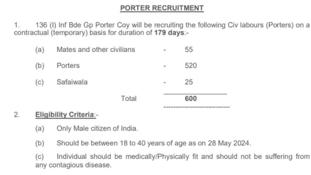 Army Porter Recruitment